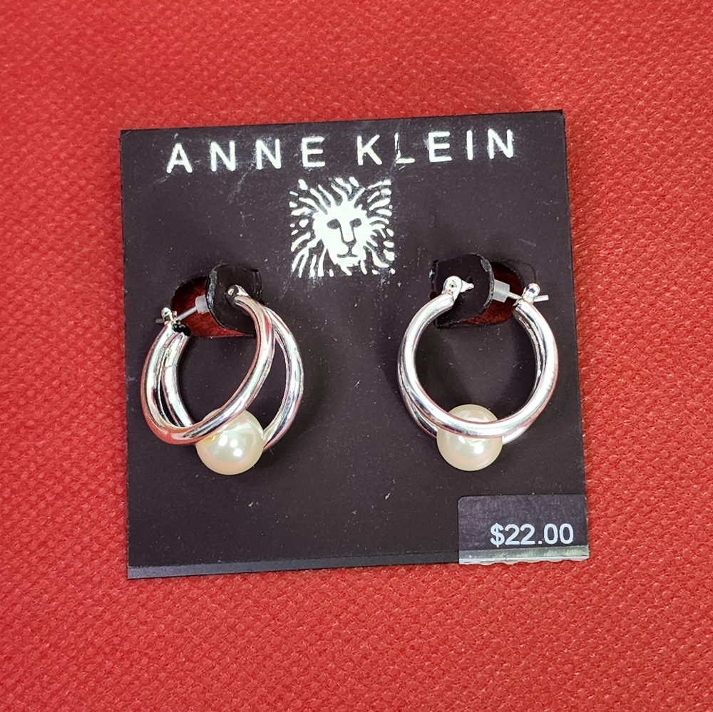 Ann Klein double hoop pearled pierced earrings